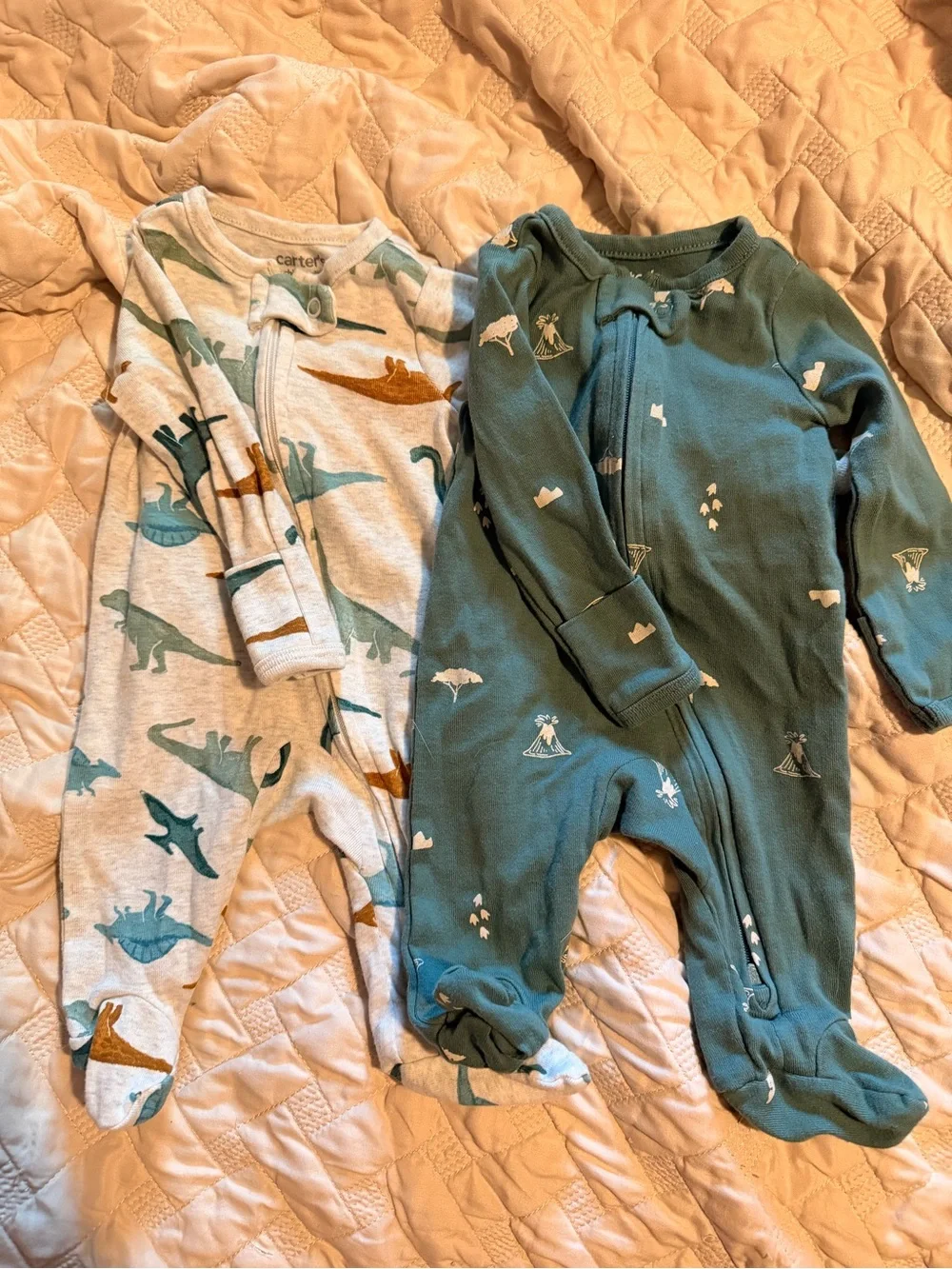 Carter's Footed One-Piece Sleepers - Green & Heather Gray Dino Print newborn